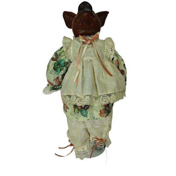 Antique Ceramic Macabre Anthropomorphic Pig Doll In Floral Dress & Bloomers - Picture 8 of 11